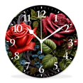 thumbnail image 1 of 14 Inch Wall Clock Battery Operated Silent Clock Decorative for Office, Kitchen, Outdoor, Living Room，Red Rose Flower on Garden Field Floral Print Pattern, 1 of 4