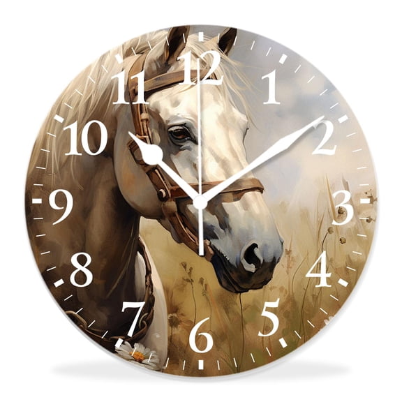 14 Inch Wall Clock Battery Operated Silent Clock Decorative for Office, Kitchen, Outdoor, Living RoomRetro Vintage Horse Portrait Old Painting Style Lovely
