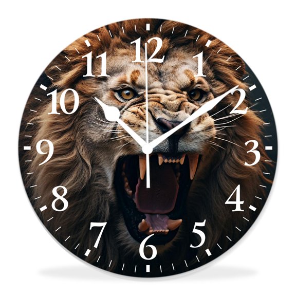 14 Inch Wall Clock Battery Operated Silent Clock Decorative for Office, Kitchen, Outdoor, Living RoomRoaring Lion Animal Against Stormy Sky Multicolor