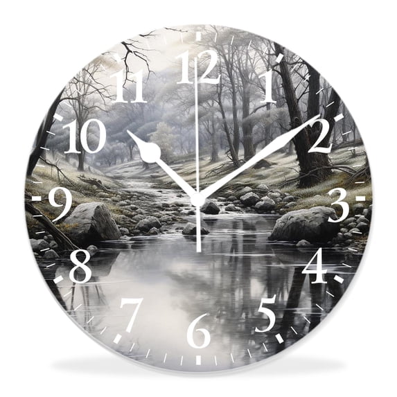 14 Inch Wall Clock Battery Operated Silent Clock Decorative for Office, Kitchen, Outdoor, Living Room，Small Spring forest Distant Mountain Picture Multicolor