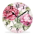 thumbnail image 1 of 14 Inch Wall Clock Battery Operated Silent Clock Decorative for Office, Kitchen, Outdoor, Living Room，Spring Summer Floral Vintage Style Beautiful Coral Roses Pattern, 1 of 4