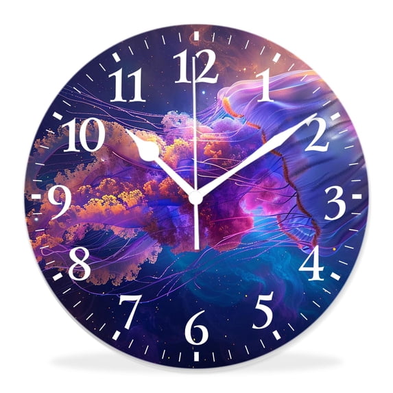 14 Inch Wall Clock Battery Operated Silent Clock Decorative for Office, Kitchen, Outdoor, Living Room,Starry Jellyfish Underwater Ocean Marine Sea Life Cute
