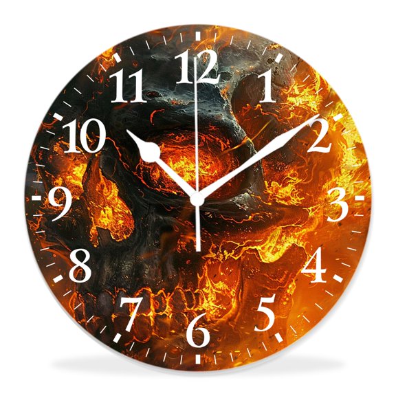 14 Inch Wall Clock Battery Operated Silent Clock Decorative for Office, Kitchen, Outdoor, Living RoomSugar Skull Fire Day of The Dead Halloween Fantastic