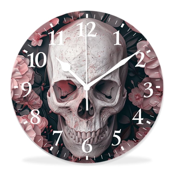 14 Inch Wall Clock Battery Operated Silent Clock Decorative for Office, Kitchen, Outdoor, Living Room，Sugar Skull with Rose Day of The Dead Black Elegant