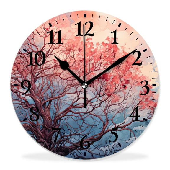 14 Inch Wall Clock Battery Operated Silent Clock Decorative for Office, Kitchen, Outdoor, Living RoomSunset Rise Morning Scenery of Fall Autumn Valley Hills Pattern