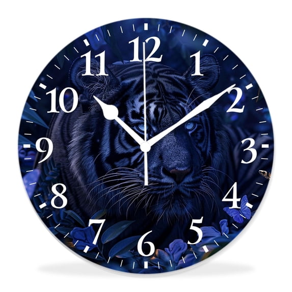 14 Inch Wall Clock Battery Operated Silent Clock Decorative for Office, Kitchen, Outdoor, Living Room,Tiger Palm Tree Leaves Exotic Watercolor Elegant