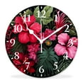 thumbnail image 1 of 14 Inch Wall Clock Battery Operated Silent Clock Decorative for Office, Kitchen, Outdoor, Living Room，Tropical Jungle Pattern with Flower Palm Leaf Multicolor, 1 of 4