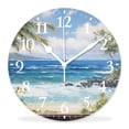 thumbnail image 1 of 14 Inch Wall Clock Battery Operated Silent Clock Decorative for Office, Kitchen, Outdoor, Living Room，Tropical Sea Palms and Exotic Village Scene Elegant, 1 of 4