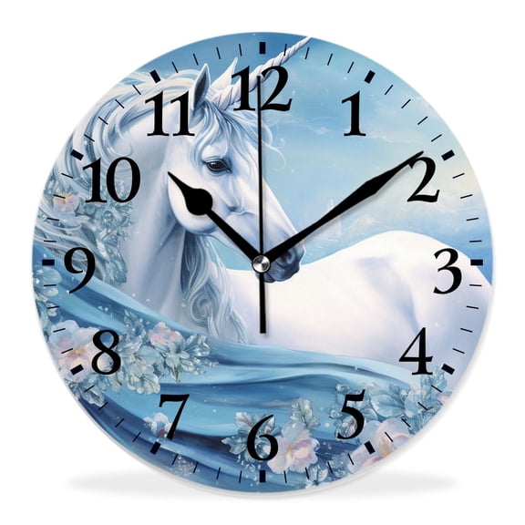 14 Inch Wall Clock Battery Operated Silent Clock Decorative for Office, Kitchen, Outdoor, Living RoomUnicorn Walking Crystal Field Starry Night Sky Lovely