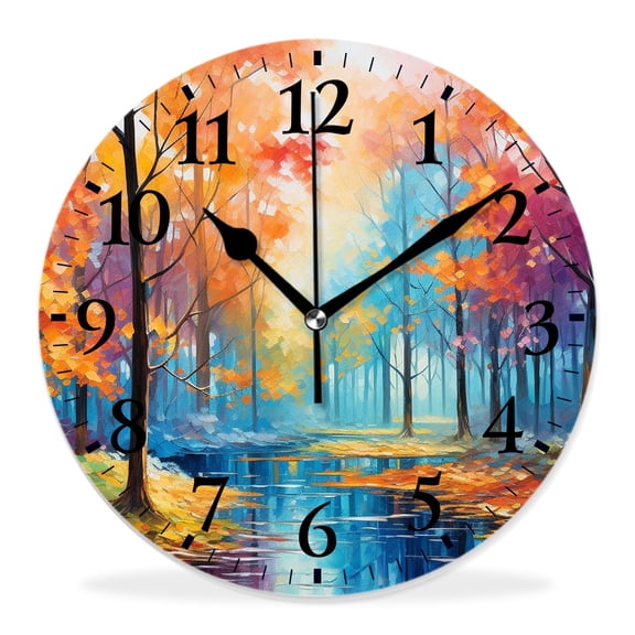 14 Inch Wall Clock Battery Operated Silent Clock Decorative for Office, Kitchen, Outdoor, Living RoomVintage Oil Painting Maple Trees Autumn Fall Art