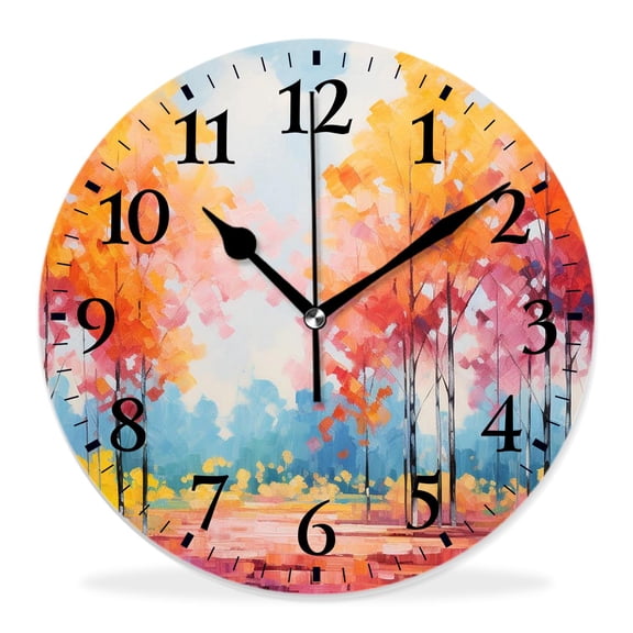 14 Inch Wall Clock Battery Operated Silent Clock Decorative for Office, Kitchen, Outdoor, Living RoomVintage Oil Painting Maple Trees Autumn Fall Exquisite