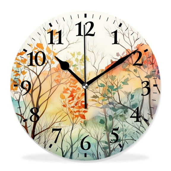 14 Inch Wall Clock Battery Operated Silent Clock Decorative for Office, Kitchen, Outdoor, Living RoomWatercolor Tree of Life Hand Painted Colorful Four Seasons Tree Pattern
