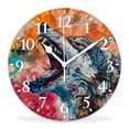 thumbnail image 1 of 14 Inch Wall Clock Battery Operated Silent Clock Decorative for Office, Kitchen, Outdoor, Living Room，Wolf Head Colorful Portrait on Dark Blue Pop Chic, 1 of 4