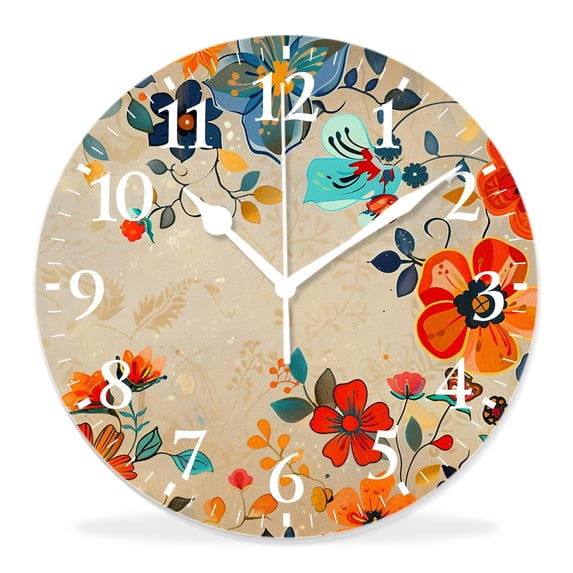 14 Inch Wall Clock Battery Operated Silent Clock Decorative for Office, Kitchen, Outdoor, Living Room,Yellow and Beautiful Flowers Plants Floral Exquisite