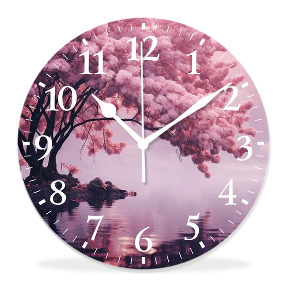 14 Inch Wall Clock Battery Operated Silent Clock Decorative for Office, Kitchen, Outdoor, Living Roomforest Landscape Autumn Trees in Woodland Natural Garden Image