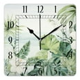 thumbnail image 1 of 14 Inch Wall Clock Battery Operated Square Clock Decorative for Office, Kitchen, Outdoor, Living Room，Palm Leaves Tropical Flowers White Hibiscus Beautiful, 1 of 4