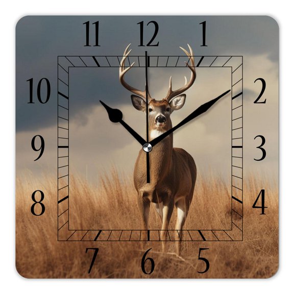 14 Inch Wall Clock Battery Operated Square Clock Decorative for Office, Kitchen, Outdoor, Living Room，A Beautiful Deer Graceful Design