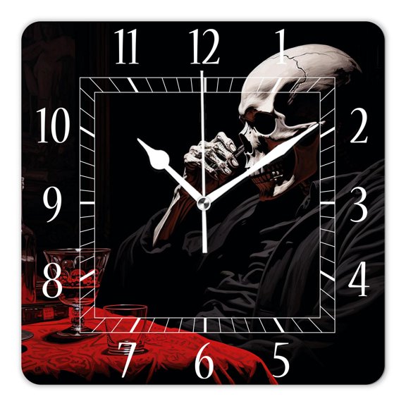 14 Inch Wall Clock Battery Operated Square Clock Decorative for Office, Kitchen, Outdoor, Living RoomA Skeleton in Hat Colorful