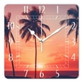 thumbnail image 1 of 14 Inch Wall Clock Battery Operated Square Clock Decorative for Office, Kitchen, Outdoor, Living Room，Beach and Palm Tree At Sunset Design, 1 of 4