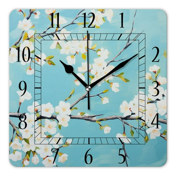 14 Inch Wall Clock Battery Operated Square Clock Decorative for Office, Kitchen, Outdoor, Living Room,Beige Flowers Colorful
