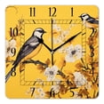 thumbnail image 1 of 14 Inch Wall Clock Battery Operated Square Clock Decorative for Office, Kitchen, Outdoor, Living Room，Birds and Flowers on A Yellow Background Design, 1 of 4