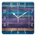 thumbnail image 1 of 14 Inch Wall Clock Battery Operated Square Clock Decorative for Office, Kitchen, Outdoor, Living Room，Blue Brown Planks Wooden Colorful, 1 of 4