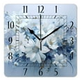 thumbnail image 1 of 14 Inch Wall Clock Battery Operated Square Clock Decorative for Office, Kitchen, Outdoor, Living Room，Blue Flowers in A Bouquet Floral Image, 1 of 4