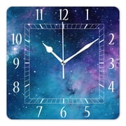 14 Inch Wall Clock Battery Operated Square Clock Decorative for Office, Kitchen, Outdoor, Living Room Blue Night Starry Sky Stars Universe Lovely Art