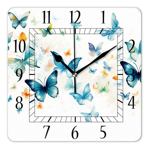 14 Inch Wall Clock Battery Operated Square Clock Decorative for Office, Kitchen, Outdoor, Living Room,Butterfly Pattern Art