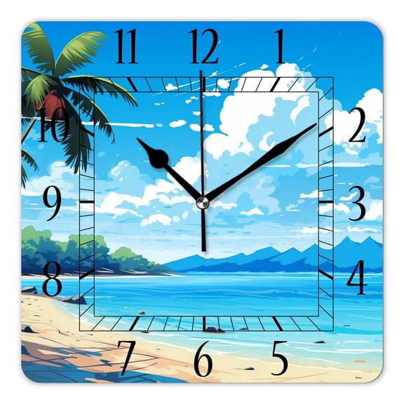 14 Inch Wall Clock Battery Operated Square Clock Decorative for Office, Kitchen, Outdoor, Living Room，Coconut Tree Tropical Plant Summer Beach Lovely