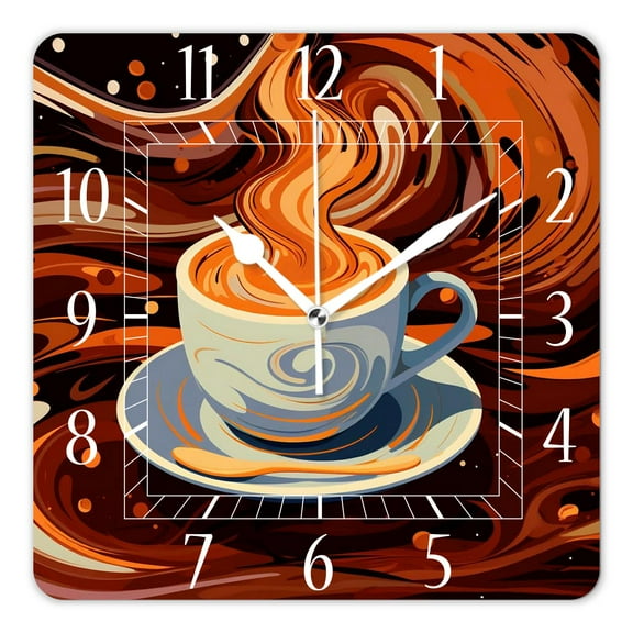 14 Inch Wall Clock Battery Operated Square Clock Decorative for Office, Kitchen, Outdoor, Living Room，Coffee Bean Coffee Pattern