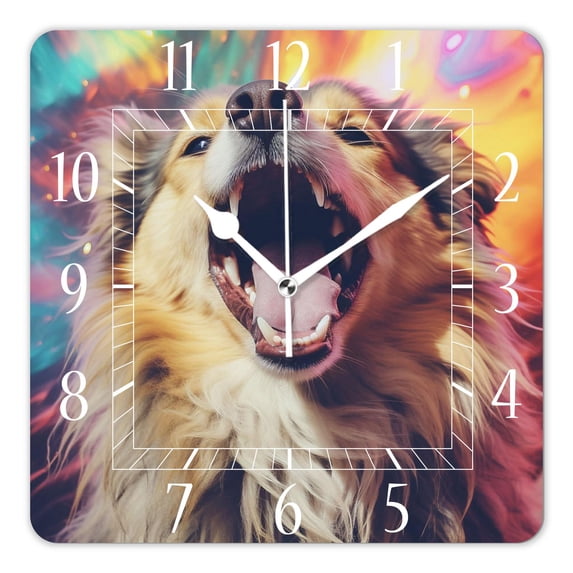 14 Inch Wall Clock Battery Operated Square Clock Decorative for Office, Kitchen, Outdoor, Living Room,Corgi Dog Happy Summer Design