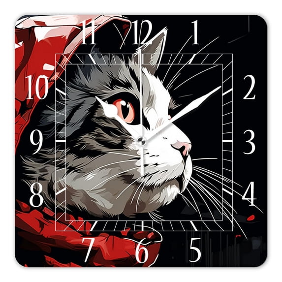 14 Inch Wall Clock Battery Operated Square Clock Decorative for Office, Kitchen, Outdoor, Living Room,Cute Cat in Pocket with Hat Picture