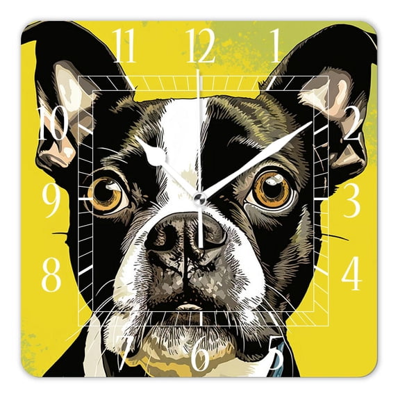 14 Inch Wall Clock Battery Operated Square Clock Decorative for Office, Kitchen, Outdoor, Living Room,Dog Yellow Green Creative