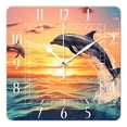thumbnail image 1 of 14 Inch Wall Clock Battery Operated Square Clock Decorative for Office, Kitchen, Outdoor, Living Room，Dolphins Sunset Painting Creative Pattern, 1 of 4
