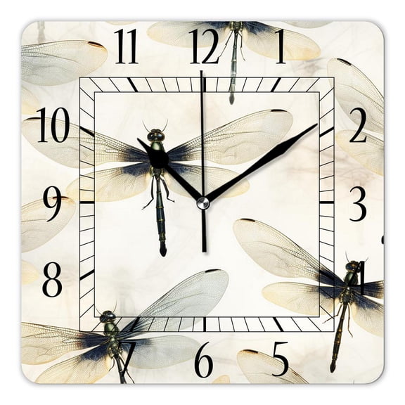 14 Inch Wall Clock Battery Operated Square Clock Decorative for Office, Kitchen, Outdoor, Living Room，Dragonfly Pattern Image
