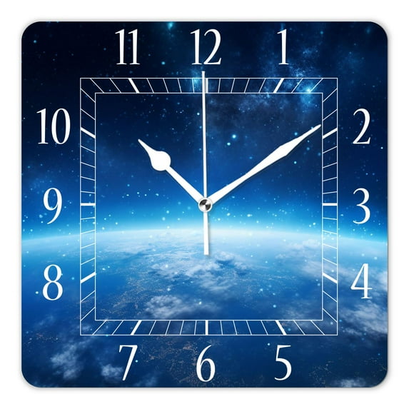 14 Inch Wall Clock Battery Operated Square Clock Decorative for Office, Kitchen, Outdoor, Living Room,Earth and Universe Galaxy Print