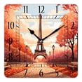 thumbnail image 1 of 14 Inch Wall Clock Battery Operated Square Clock Decorative for Office, Kitchen, Outdoor, Living Room，Eiffel Tower Maple Leaf Autumn Multicolor, 1 of 4