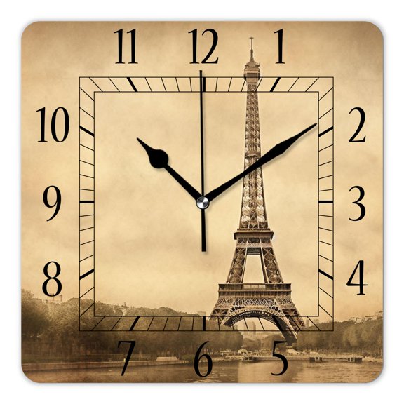 14 Inch Wall Clock Battery Operated Square Clock Decorative for Office, Kitchen, Outdoor, Living RoomEiffel Tower Retro Paris Beautiful Design