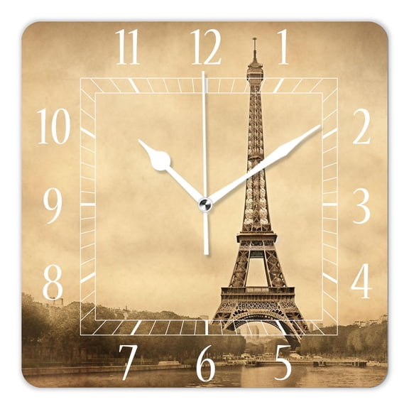 14 Inch Wall Clock Battery Operated Square Clock Decorative for Office, Kitchen, Outdoor, Living RoomEiffel Tower Retro Paris Beautiful Design