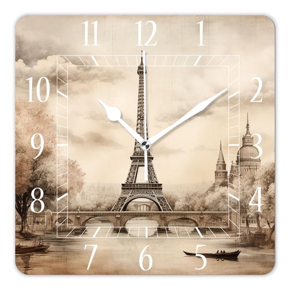 14 Inch Wall Clock Battery Operated Square Clock Decorative for Office, Kitchen, Outdoor, Living RoomEiffel Tower Retro Paris Exquisite
