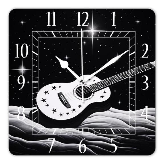 14 Inch Wall Clock Battery Operated Square Clock Decorative for Office, Kitchen, Outdoor, Living RoomElectric Guitar Grunge Image