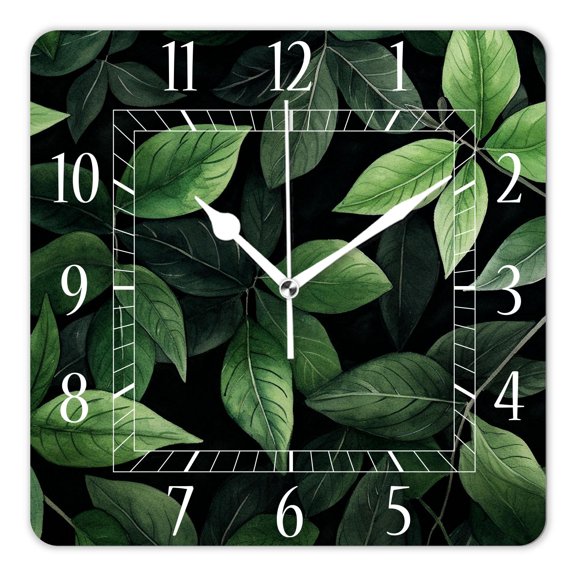 14 Inch Wall Clock Battery Operated Square Clock Decorative for Office, Kitchen, Outdoor, Living Room，Eucalyptus on Black Beautiful Drawing