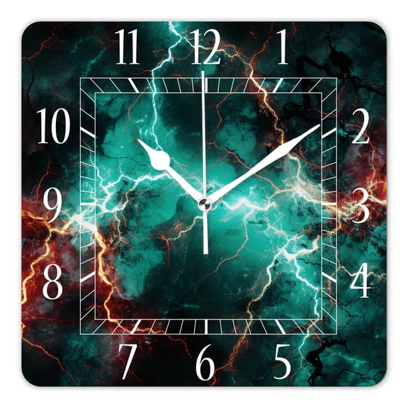 14 Inch Wall Clock Battery Operated Square Clock Decorative for Office, Kitchen, Outdoor, Living RoomFire Ice Lightning Thunder Colorful