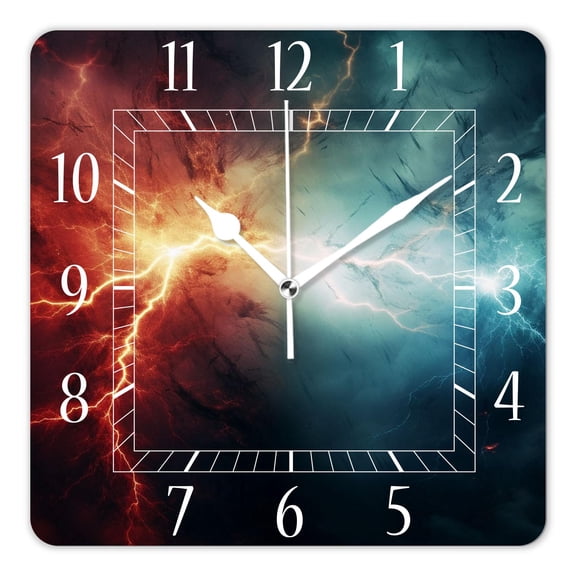 14 Inch Wall Clock Battery Operated Square Clock Decorative for Office, Kitchen, Outdoor, Living RoomFire Ice Lightning Thunder Creative