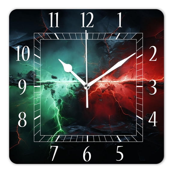 14 Inch Wall Clock Battery Operated Square Clock Decorative for Office, Kitchen, Outdoor, Living RoomFire Ice Lightning Thunder Image