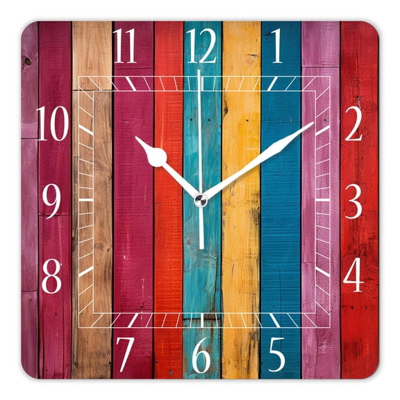 14 Inch Wall Clock Battery Operated Square Clock Decorative for Office, Kitchen, Outdoor, Living RoomFull Colour Wood Background Beautiful