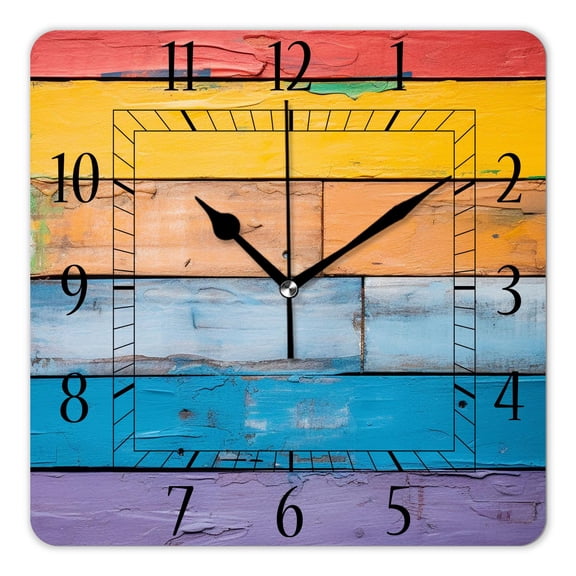 14 Inch Wall Clock Battery Operated Square Clock Decorative for Office, Kitchen, Outdoor, Living RoomFull Colour Wood Background Cute Pattern
