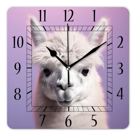 14 Inch Wall Clock Battery Operated Square Clock Decorative for Office, Kitchen, Outdoor, Living RoomFunny Portrait of Alpaca Llama Creative