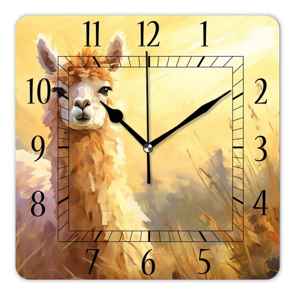14 Inch Wall Clock Battery Operated Square Clock Decorative for Office, Kitchen, Outdoor, Living RoomFunny Portrait of Alpaca Llama Multicolor